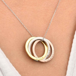 Family Necklace • Personalized Gift • Linked Circle Necklace • Custom Children Name Rings • Eternity Necklace • Mother Gift • SS0015