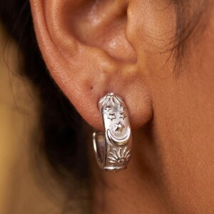 Engraved Sun and Moon Celestial Hoop Earrings