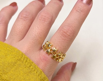 Celestial Star Gold Band Ring, Adjustable