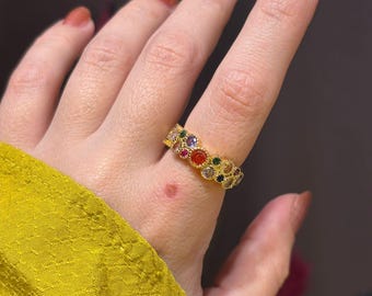 Adjustable Gold Plated Rings | Flashy Colorful Jewelry | Gift for Sister
