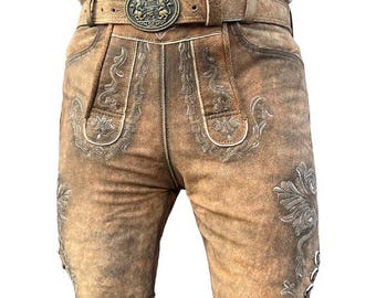 thumbnail image 2 of Gentry Choice Authentic Bavarian Suede Lederhosen - Oktoberfest Costume German Outfit Red Brown Leather 2 of 4