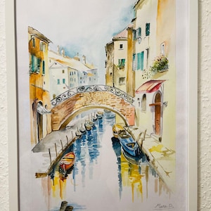 Venice watercolor hand painted original art Venice Canal Paint Heandmade Water Painting Art with Frame 30X40