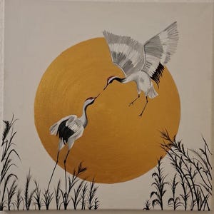 White Heron Watercolor Painting Original Bird Art, 20x20 Inch
