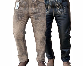 Oktoberfest Herren lang antik lederhosen Bayerische Trachten lederhose traditionelle Lederhosen soft echt-Leder  mit Gürtel Gr 46-58