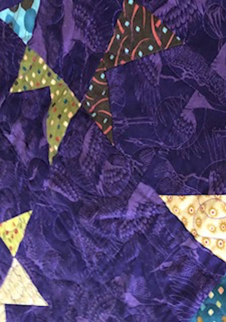 38x51 Reversible Purple Asian Stars Cranes Traditional Floral Patchwork Quilt Home Office Decor Handmade Tabletopper Crib Lap Size