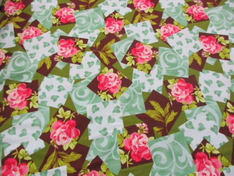 OOP Floral Quilt Sewing Quilting 18 BTHY Cotton Fabric Roses Green Brown Designer 9225 LOVE in Bloom Fresh Designs for Henry Glass /& Co