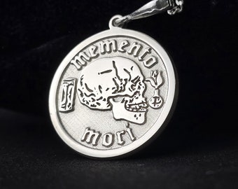 Personalized Memento Mori Skull Pendant: Stoic Amor Fati Silver Necklace