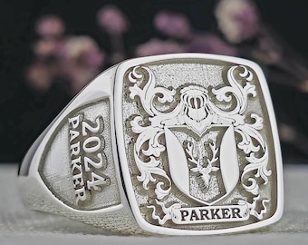 Custom Family Crest Ring: Personalized Sterling Silver & Gold