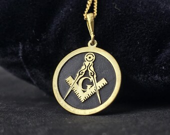 Freemason Square & Compass Necklace: Gold Plated Sterling Silver Pendant
