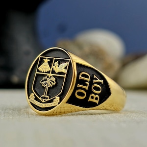 Custom Silver Family Crest Ring: Gold Vermeil Graduation Signet