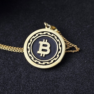 14K Solid Gold Bitcoin Pendant Necklace: Crypto Coin Charm