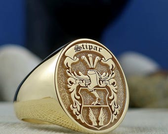 Custom Family Crest Signet Ring: Engraved Sterling Silver Heirloom