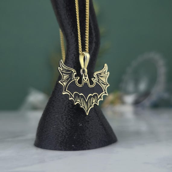 Gothic Winged Bat Pendant Necklace • Dark Guardian Symbol • Mystical Night Creature Jewelry • Gold Plated Amulet Gift