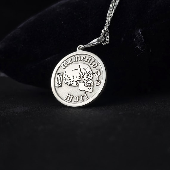 Personalized Memento Mori Skull Pendant: Stoic Amor Fati Silver Necklace