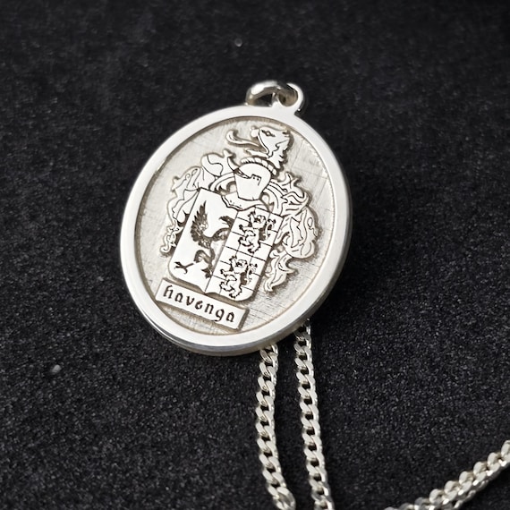 Personalized Family Crest Necklace: Sterling Silver Coat of Arms Pendant