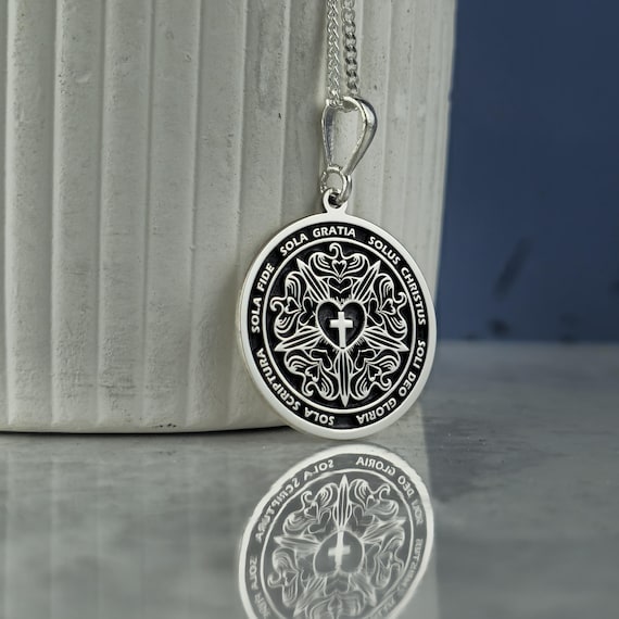 Sterling Silver Luther Rose Pendant: Reformation Christian Necklace