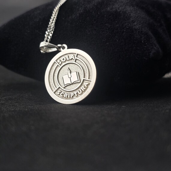 Sola Scriptura Coin Pendant Necklace - Sterling Silver Reformation Jewelry