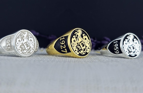 Custom Family Crest Signet Ring: Sterling Silver Coat of Arms