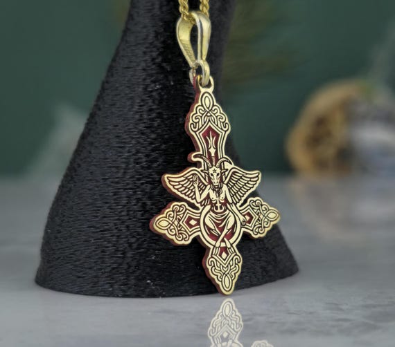Gold Plated Baphomet Cross Necklace - Esoteric Pagan Talisman