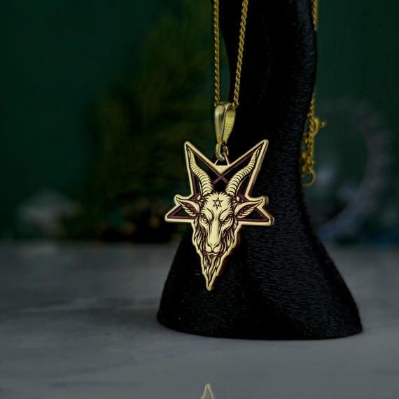 Baphomet Pendant Necklace • Gold Plated 925 Sterling Silver Goat Head with Pentagram • Occult Esoteric Jewelry for Men & Women