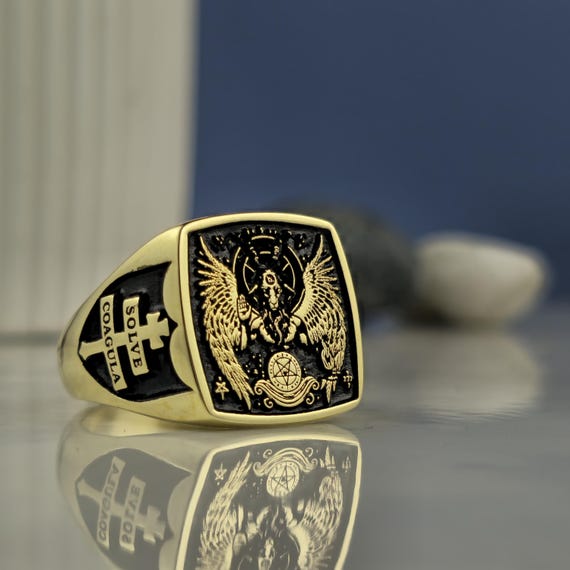 Baphomet Signet Ring: Gold-Plated Sterling Silver Occult Jewelry