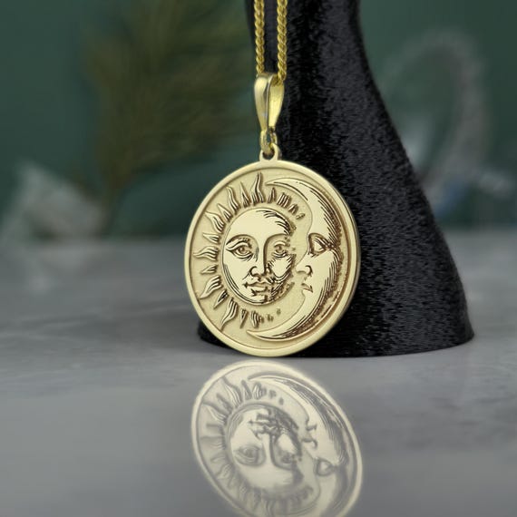 Sun and Moon Pendant • Gold Plated 925 Silver Esoteric Necklace • Masonic Symbol Jewelry • Celestial Balance Gift for Him & Her