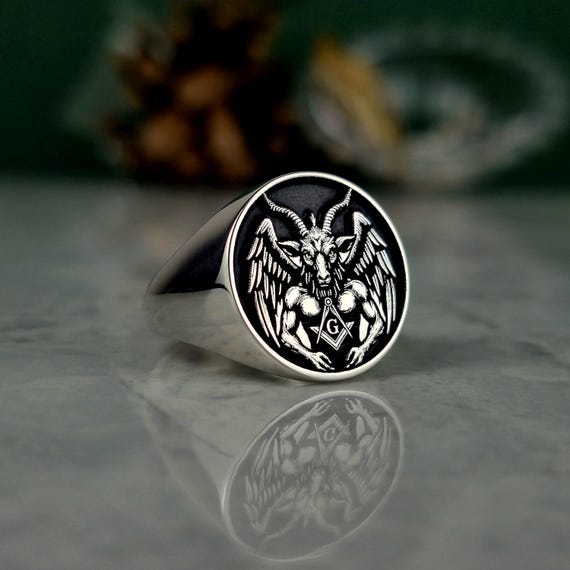 Baphomet Goat Head Masonic Ring – 925 Sterling Silver Occult Signet Ring for Men & Women – Esoteric Unisex Jewelry Gift