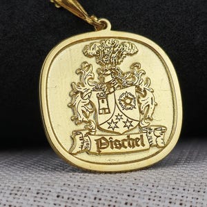 Custom Family Crest Pendant | 18K Gold-Plated Heritage Necklace | Personalized Coat of Arms Jewelry