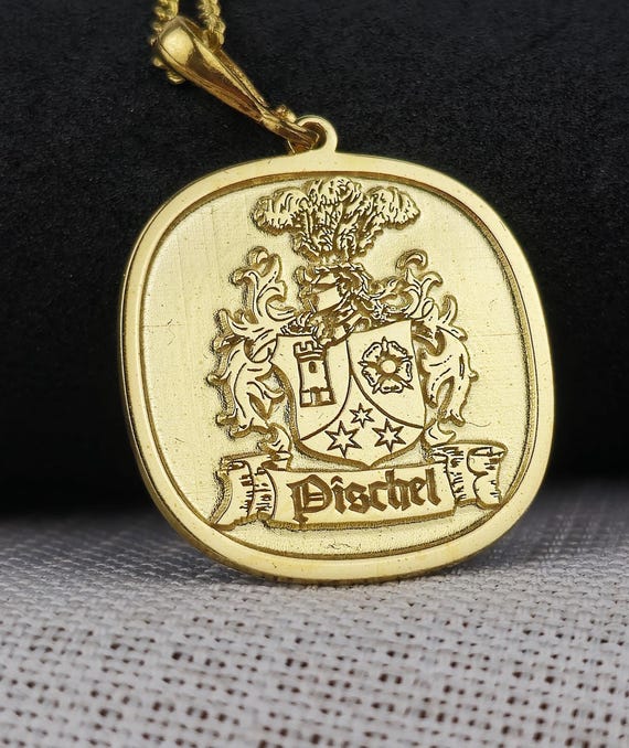 Custom Family Crest Pendant | 18K Gold-Plated Heritage Necklace | Personalized Coat of Arms Jewelry