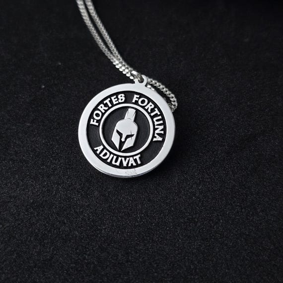 Fortes Fortuna Adiuvat Latin Challenge Necklace, Worry Fiddle EDC, Everyday Carry Copper, Skull Stoic Men's Gift, Fortune Favors the Brave