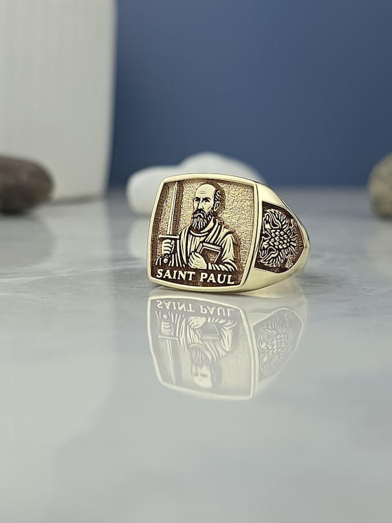 Gold Saint Paul Signet Ring: 925 Sterling Silver Religious Jewelry