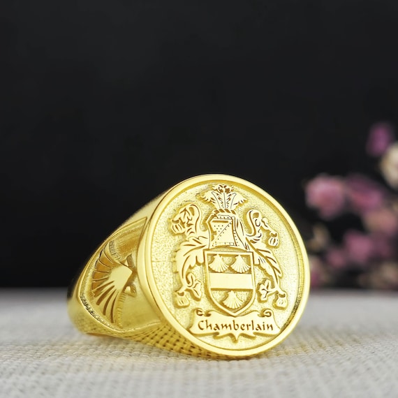 Custom Family Crest Signet Ring: Sterling Silver or Gold Plated, Handmade Heirloom