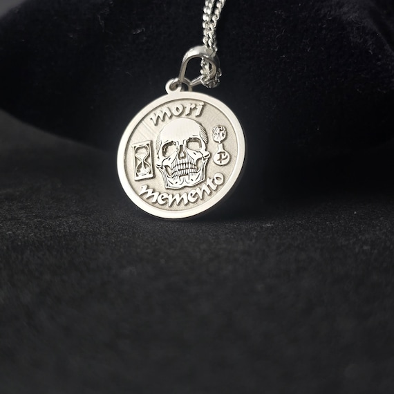 Personalized Memento Mori Skull Pendant: Stoic Amor Fati Silver Necklace