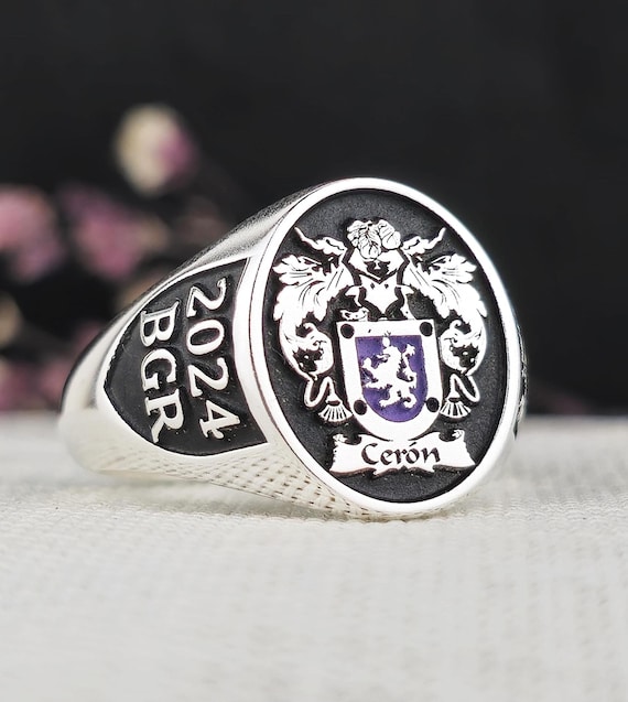 Custom Family Crest Signet Ring: 925 Sterling Silver Personalized Heirloom