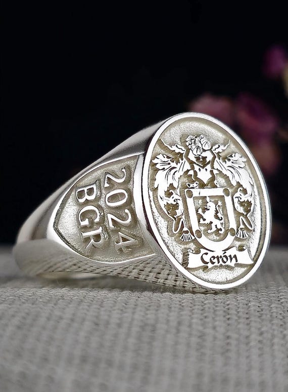 Custom Family Crest Ring: Sterling Silver Personalized Signet