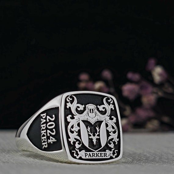Custom Family Crest Ring: Personalized Sterling Silver Coat of Arms