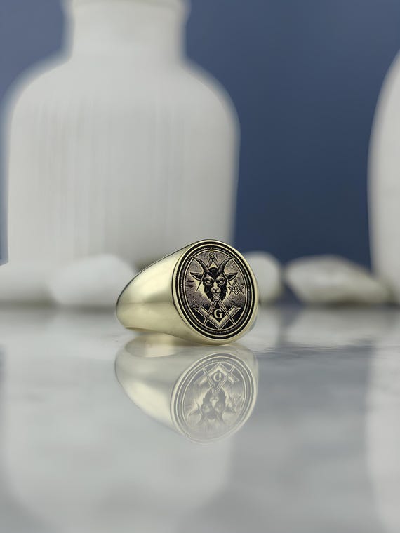 Baphomet Signet Ring: Gold Plated Sterling Silver Occult Jewelry