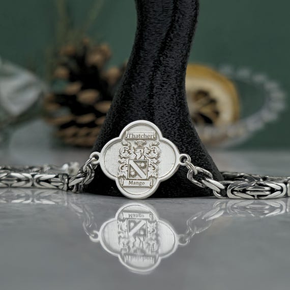Custom Family Crest Bracelet for Men, Sterling Silver Oxidized King Chain, Personalized Heraldic Jewelry, Custom Gift for Father Husband