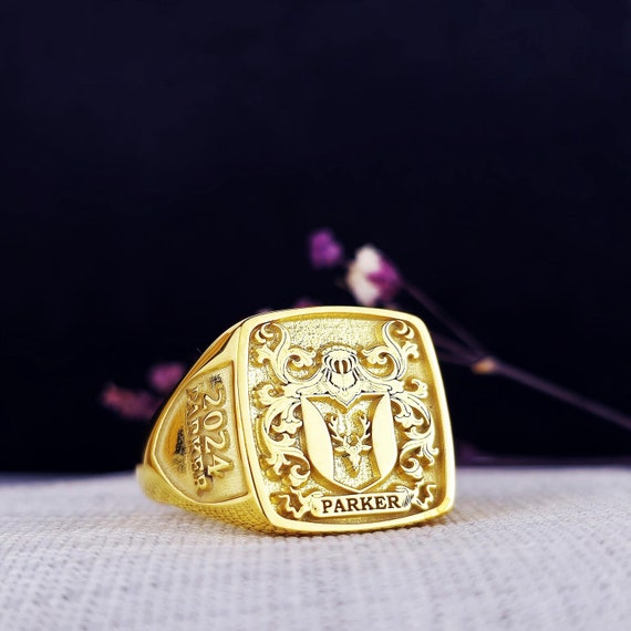 Custom Family Crest Ring: Personalized Gold & Silver Coat of Arms