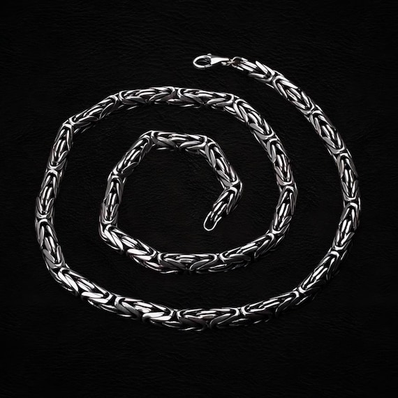 Oxidized Byzantine Chain Necklace • 925 Sterling Silver King Chain for Men & Women • Handmade Unisex Silver Necklace Gift