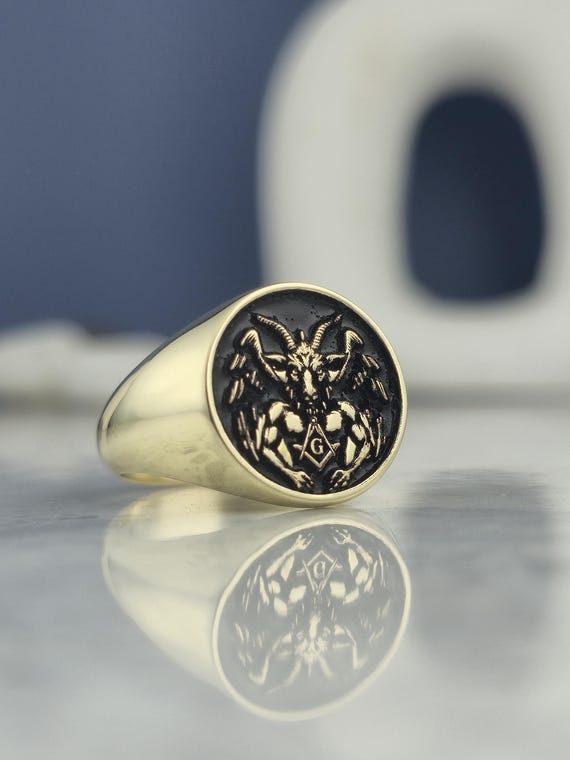 Gold Plated Baphomet Sterling Silver Ring: Esoteric Masonic Symbol