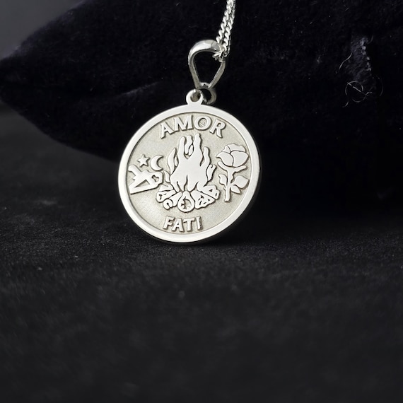 Amor Fati Necklace: Stoic Coin Pendant, Sterling Silver or Gold