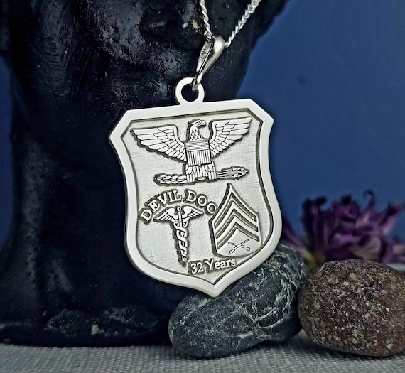 Custom Sterling Silver Military Pendant - Personalized Insignia Necklace