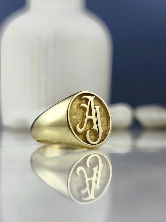 Personalized Initial Signet Ring: Engraved Monogram, Sterling Silver or Gold