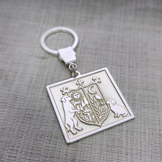 Custom Pet & Family Crest Keychain: Personalized Engraved Silver Keepsake