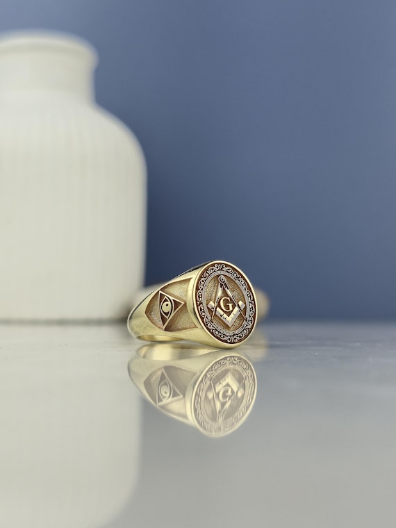 Gold Plated Masonic Signet Ring: Sterling Silver Freemason Jewelry