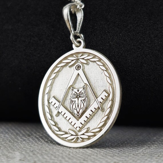 Masonic Owl Necklace: Sterling Silver Wisdom Pendant - Handmade Freemason Gift