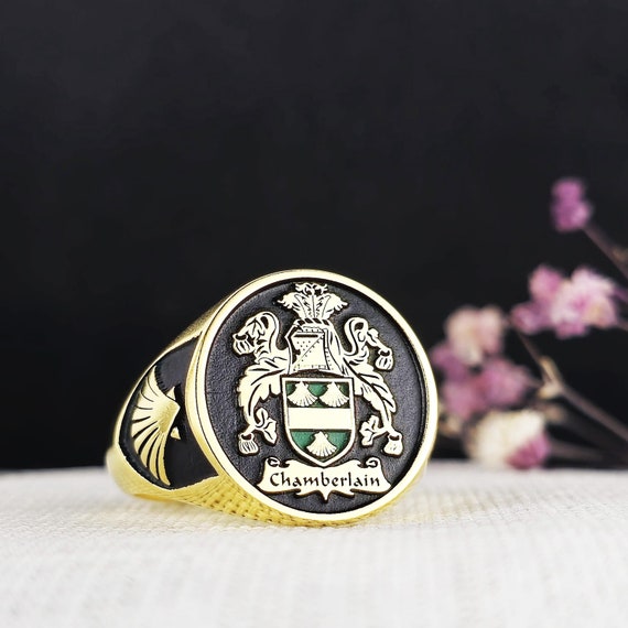 Custom Family Crest Signet Ring: Personalized Heraldic Coat of Arms