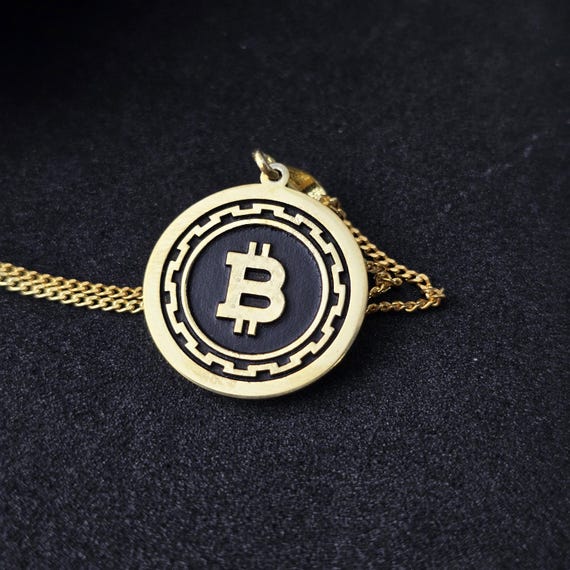 14K Solid Gold Bitcoin Pendant Necklace: Crypto Coin Charm