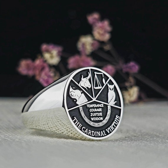 Cardinal Virtues Ring: Stoic Wisdom, Justice, Courage, Temperance